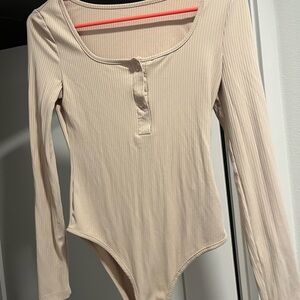 Women's Cream Ribbed Bodysuit